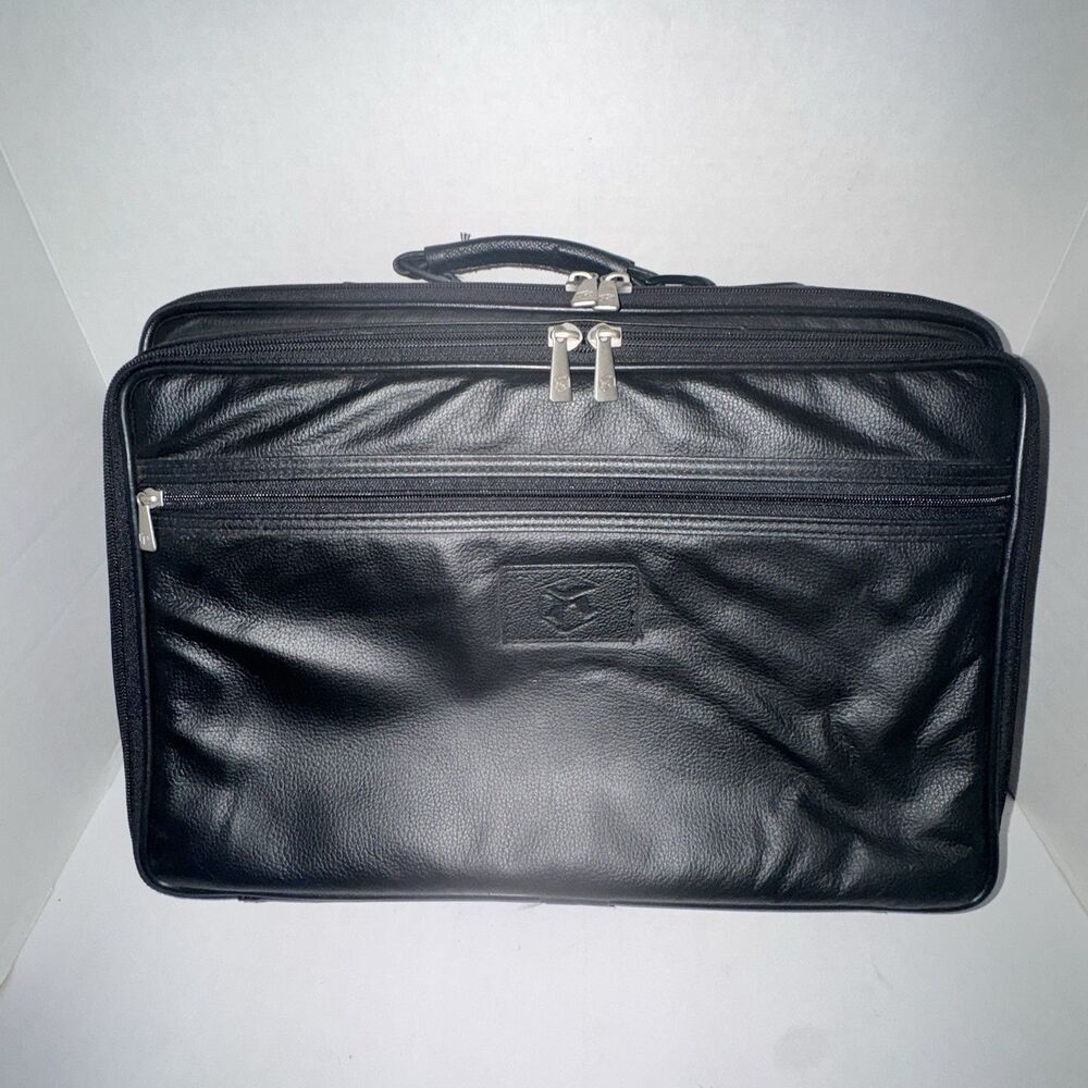 Vintage Case-Tek Black Leather Expandable Laptop Briefcase Travel Business Bag